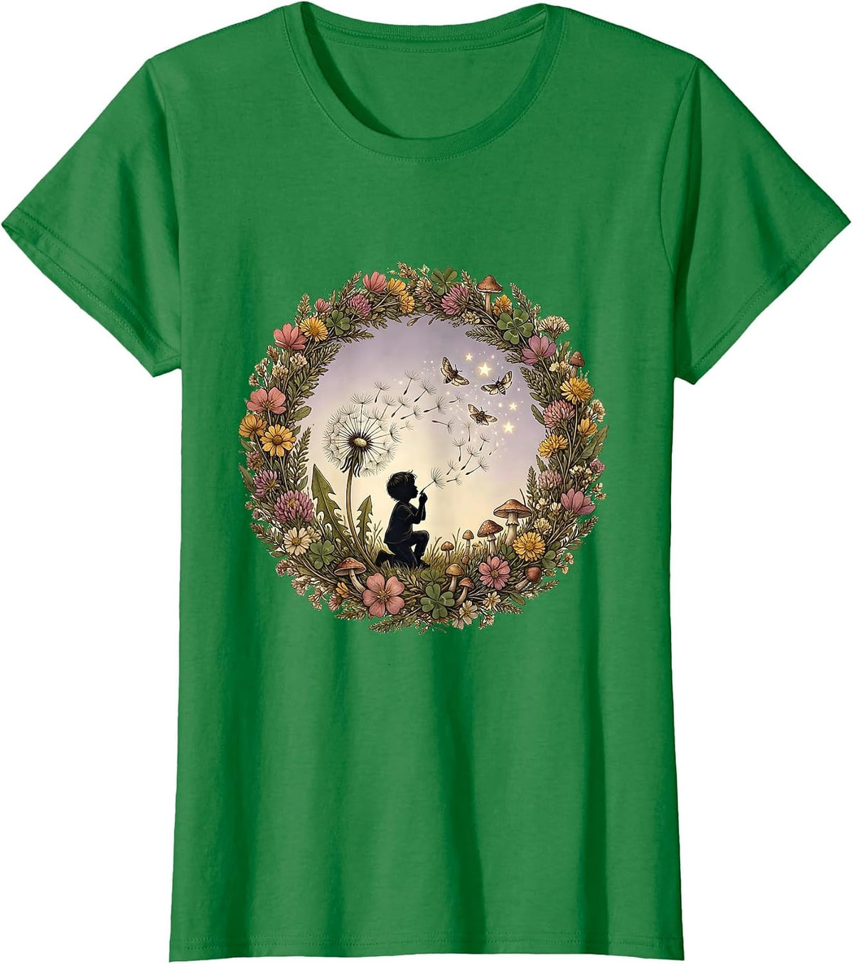 Women's Autism Awareness Child Dandelion Rainbow Graphic T-Shirt - Kelly Green