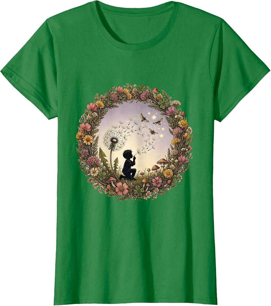 Women's Autism Awareness Child Dandelion Rainbow Graphic T-Shirt - Kelly Green