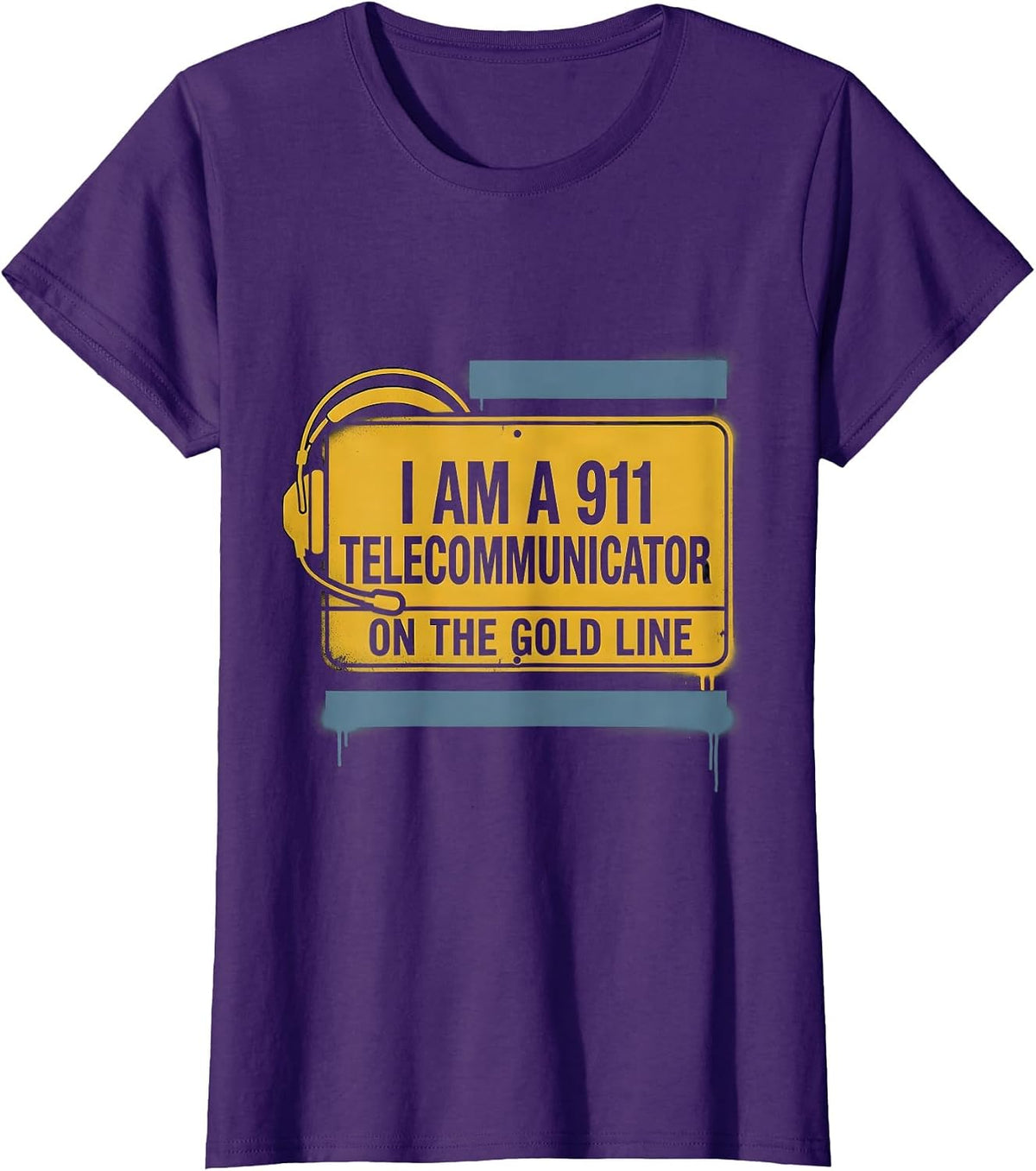 Women's I Am A 911 Telecommunicator On The Gold Line First Responder T-Shirt - Purple