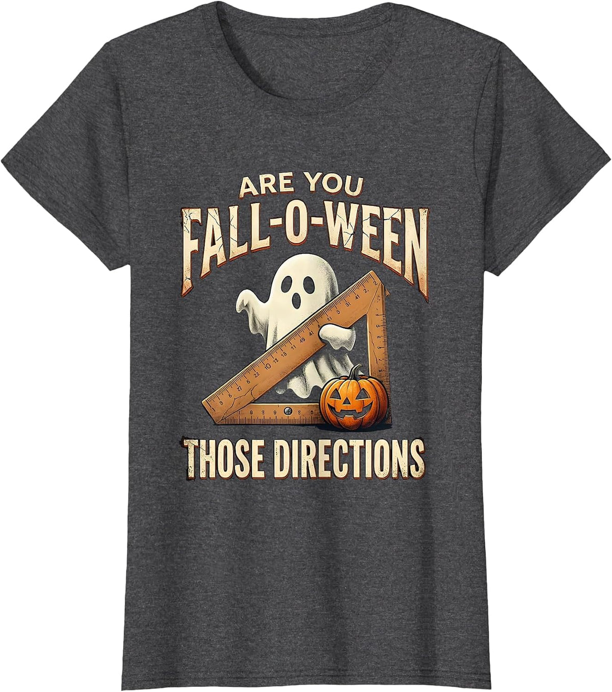 Women's Are You Fall-O-Ween Those Directions Distressed Halloween T-Shirt - Dark Heather Grey