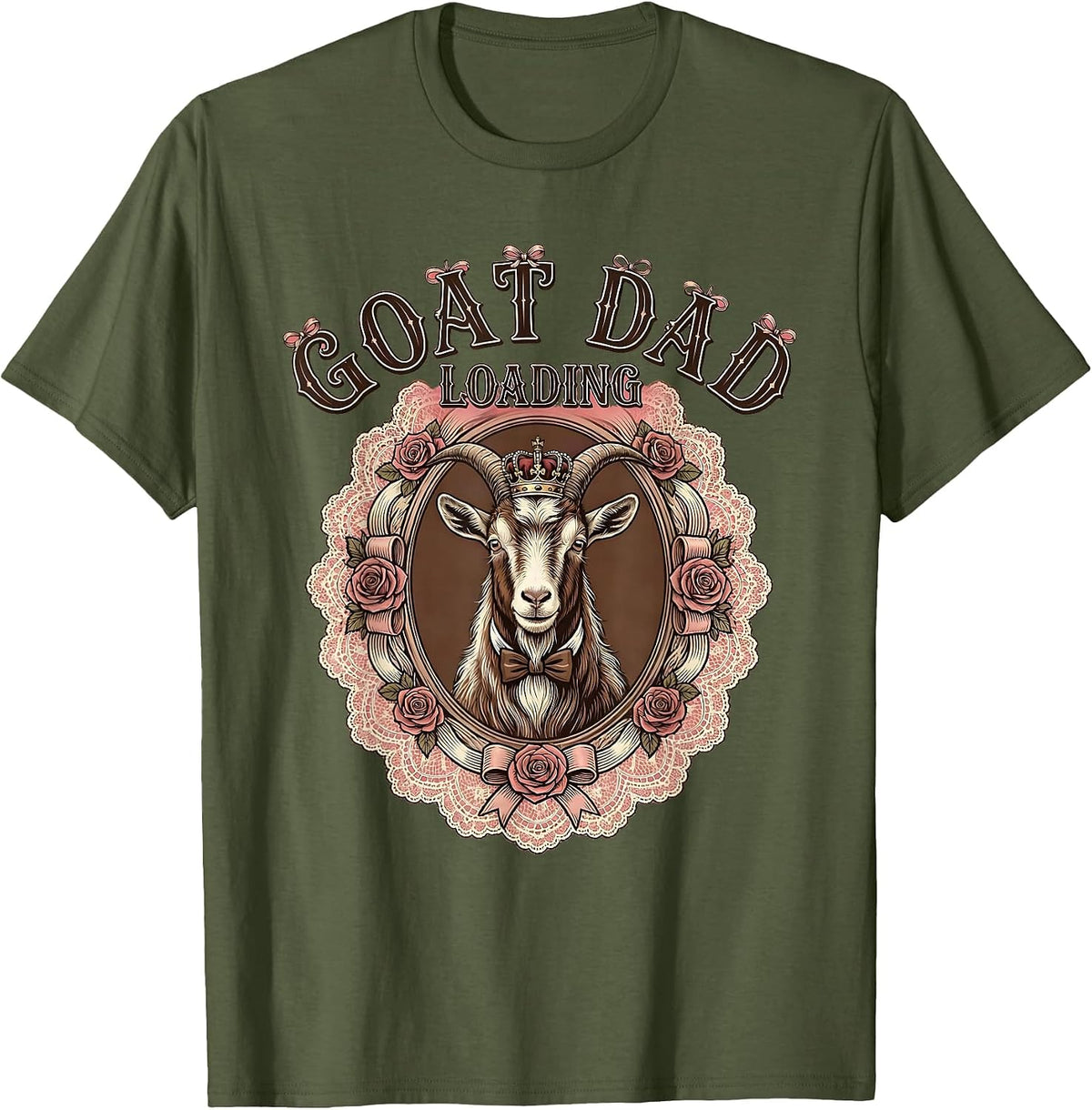 Men's Goat Dad Loading Funny Goat Parent Design T-Shirt - Olive Green