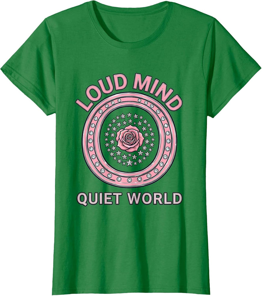 Women's Loud Mind Quiet World Autism Awareness Design T-Shirt - Kelly Green