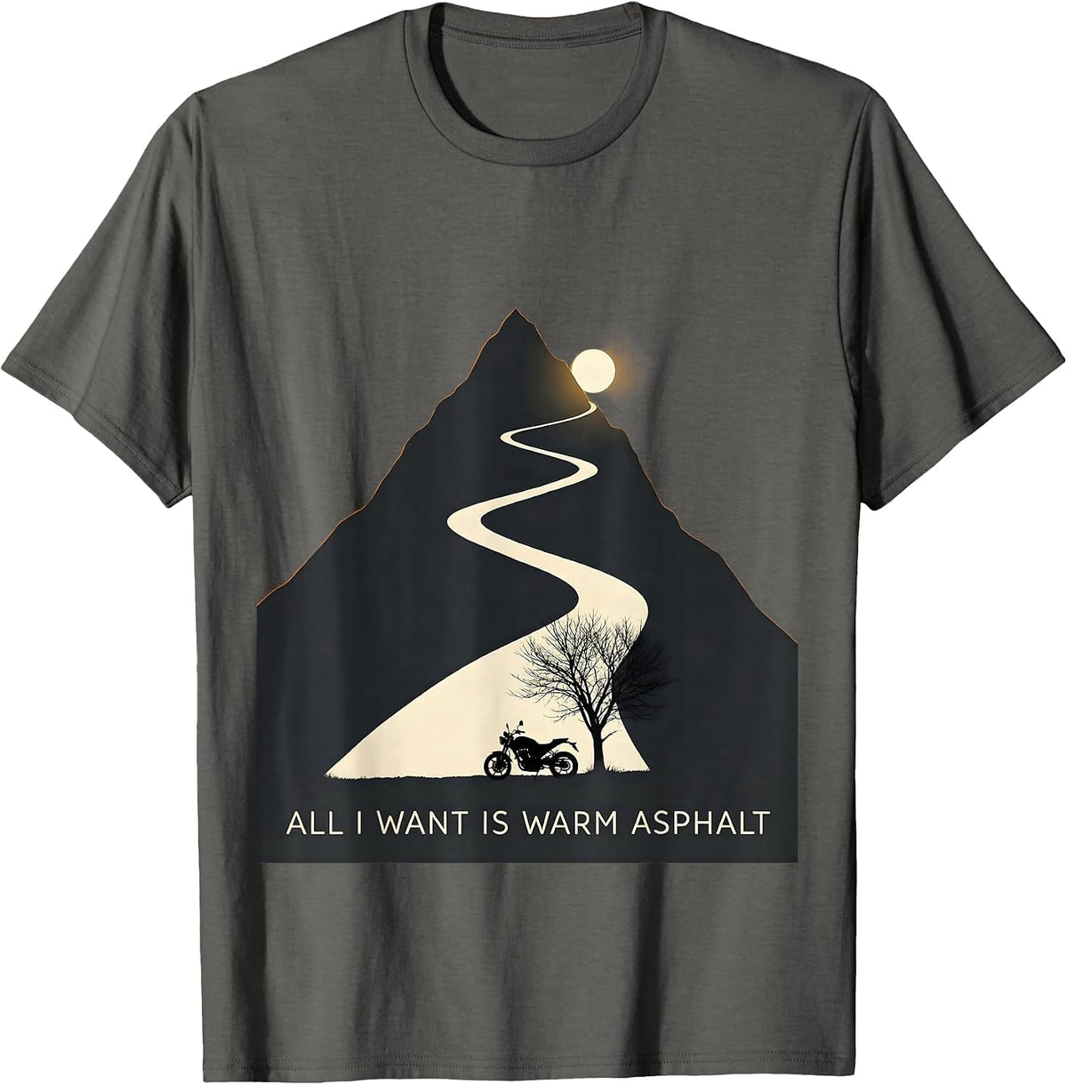 All I Want Is Warm Asphalt Funny Santa Motorcycle Biker T-Shirt - Asphalt Grey