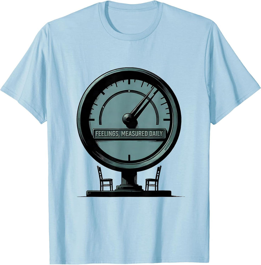 Men's Feelings Measured Daily Groovy Retro School Counselor T-Shirt - Baby Blue