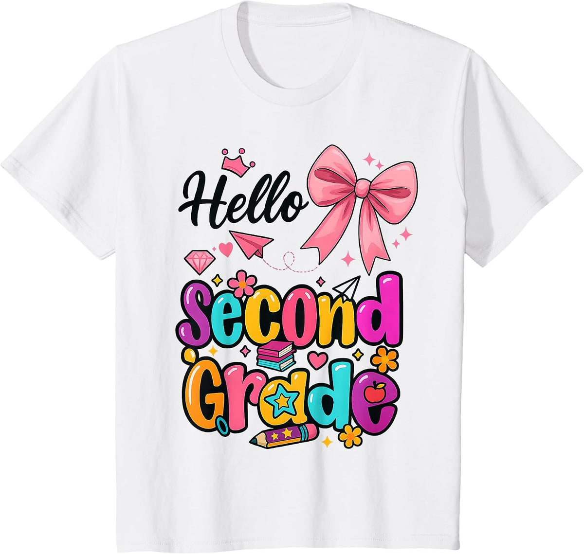 Hello Second Grade Preppy Back to School Boy Girl TeacherTee T-Shirt - White
