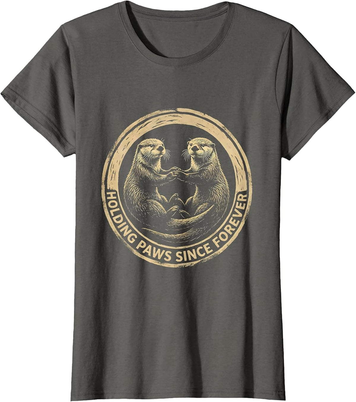 Women's Sea Otter Holding Paws Since Forever Design T-Shirt - Asphalt Grey