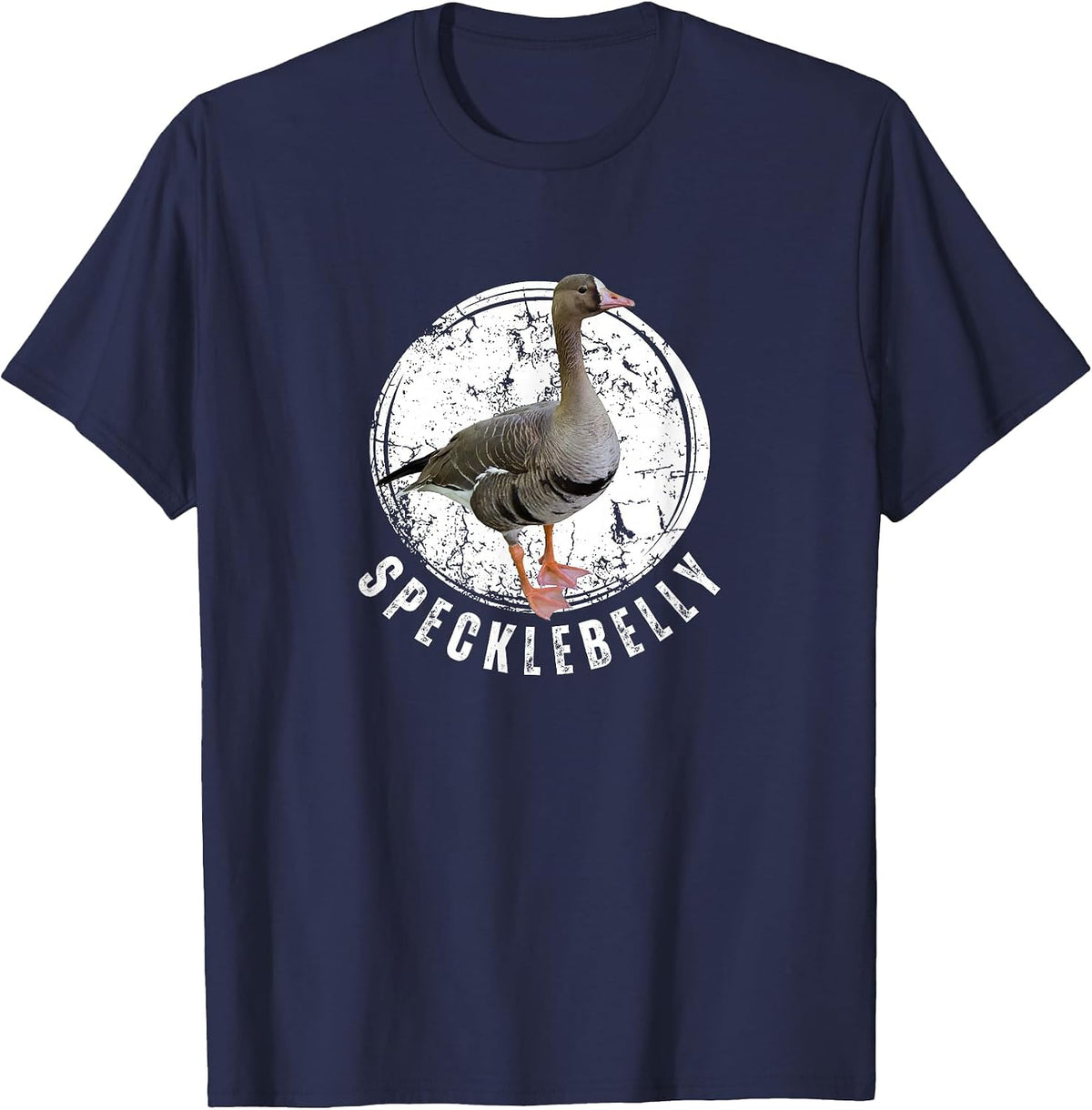 Specklebelly Goose Shirt Goose Hunting Speck White Front T-Shirt - Navy Blue