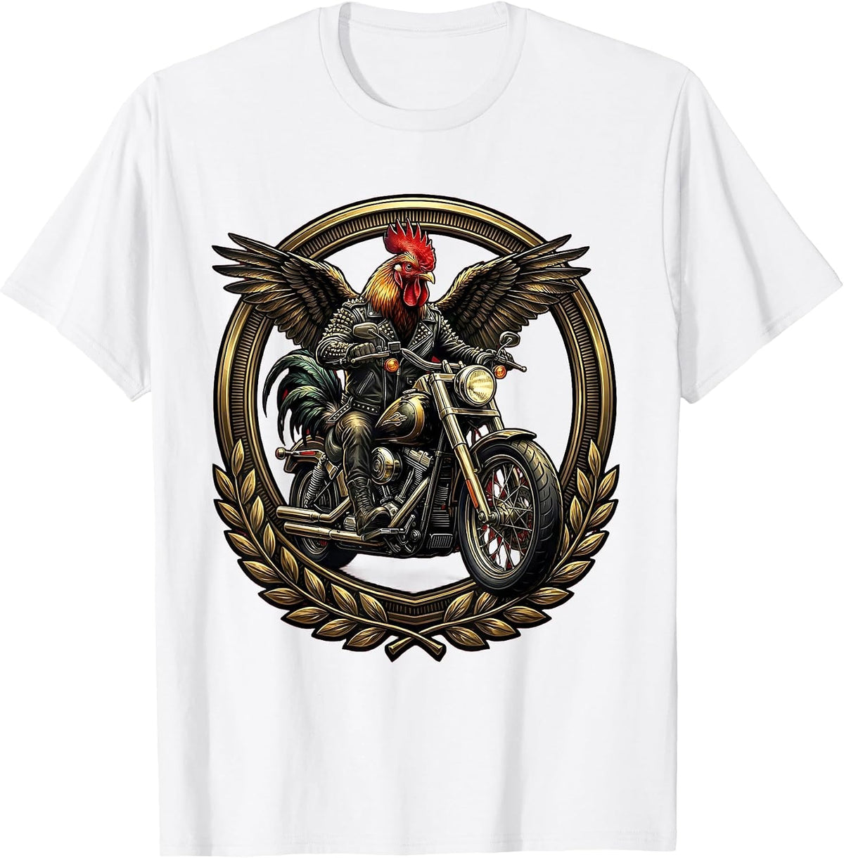 Men's Rooster Biker Revving Motorcycle Graphic Tee T-Shirt - White