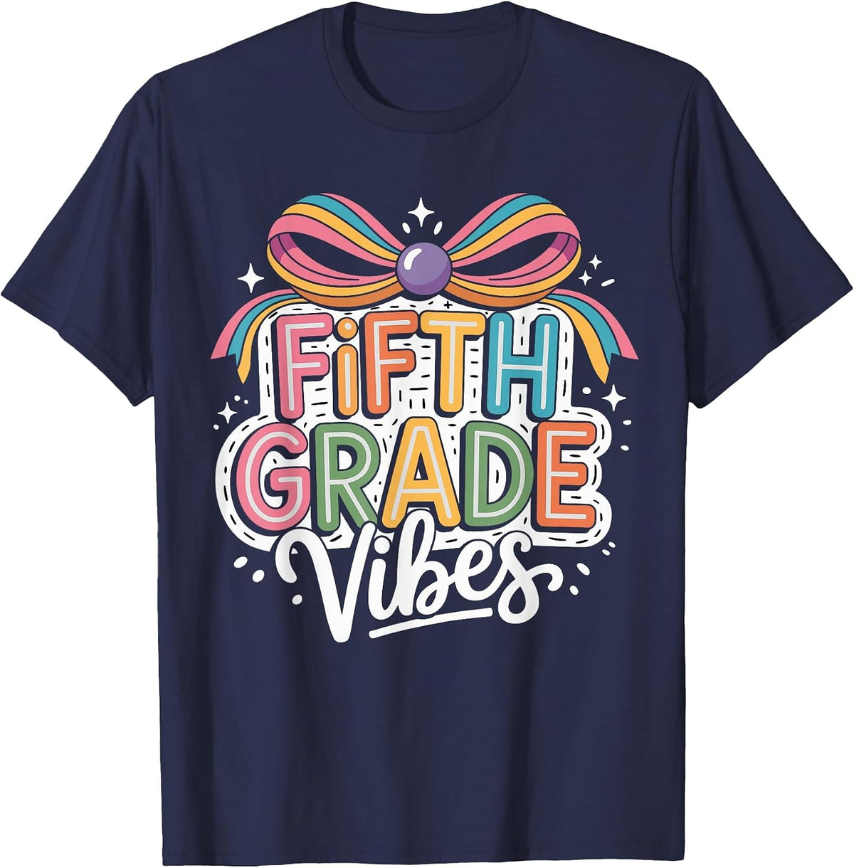 5th Fifth Grade Vibes Teacher Girls Back to School Coquette T-Shirt - Navy Blue