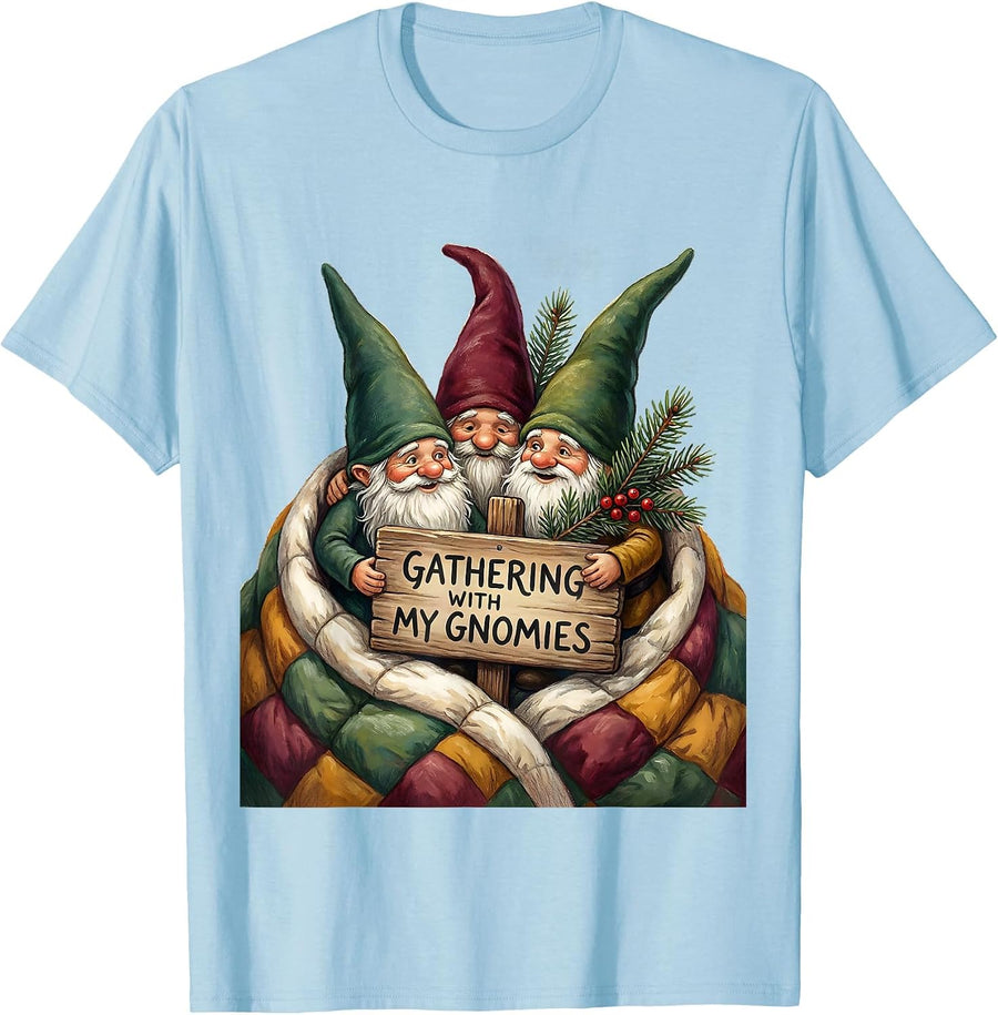 Men's Gathering With My Gnomies Funny Gnome Friend Christmas T-Shirt - Baby Blue