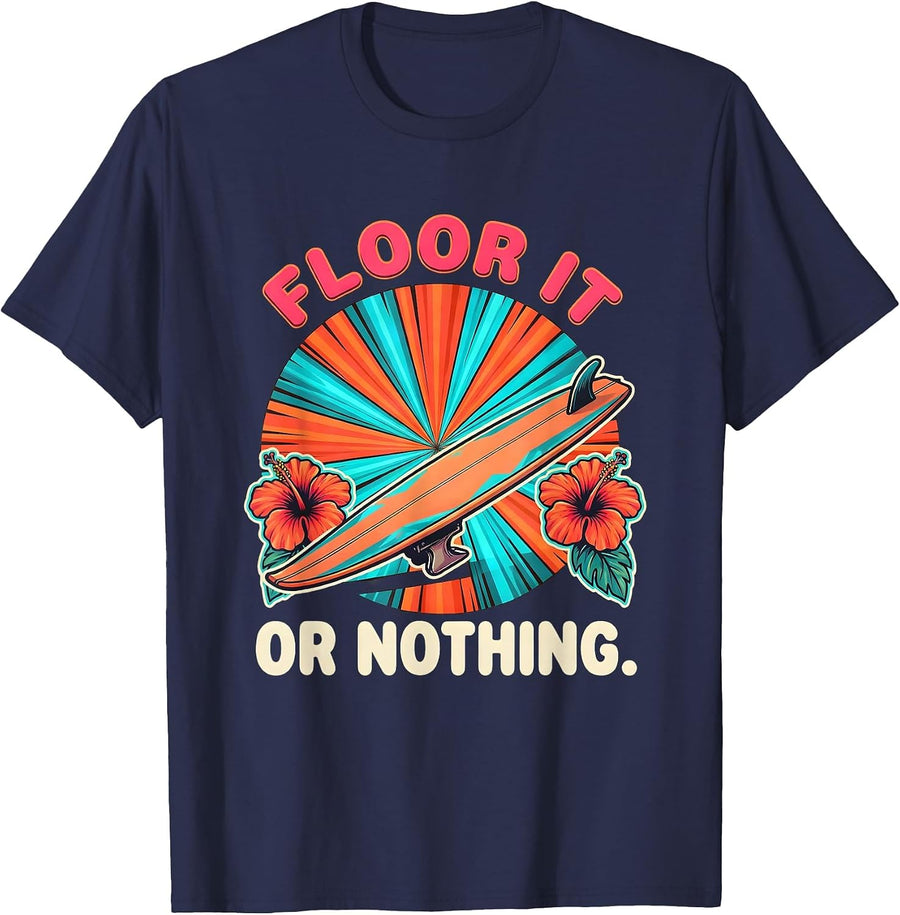 Floor It or Nothing Racing Graphic Design T-Shirt - Navy Blue