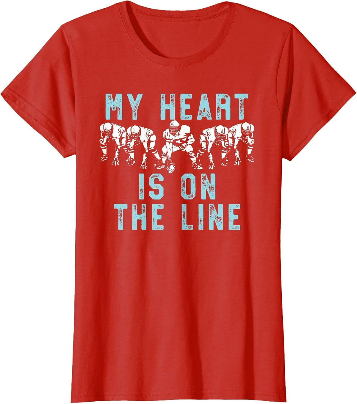 My Heart is On The Line Funny Offensive Line Football Parent T-Shirt - Red