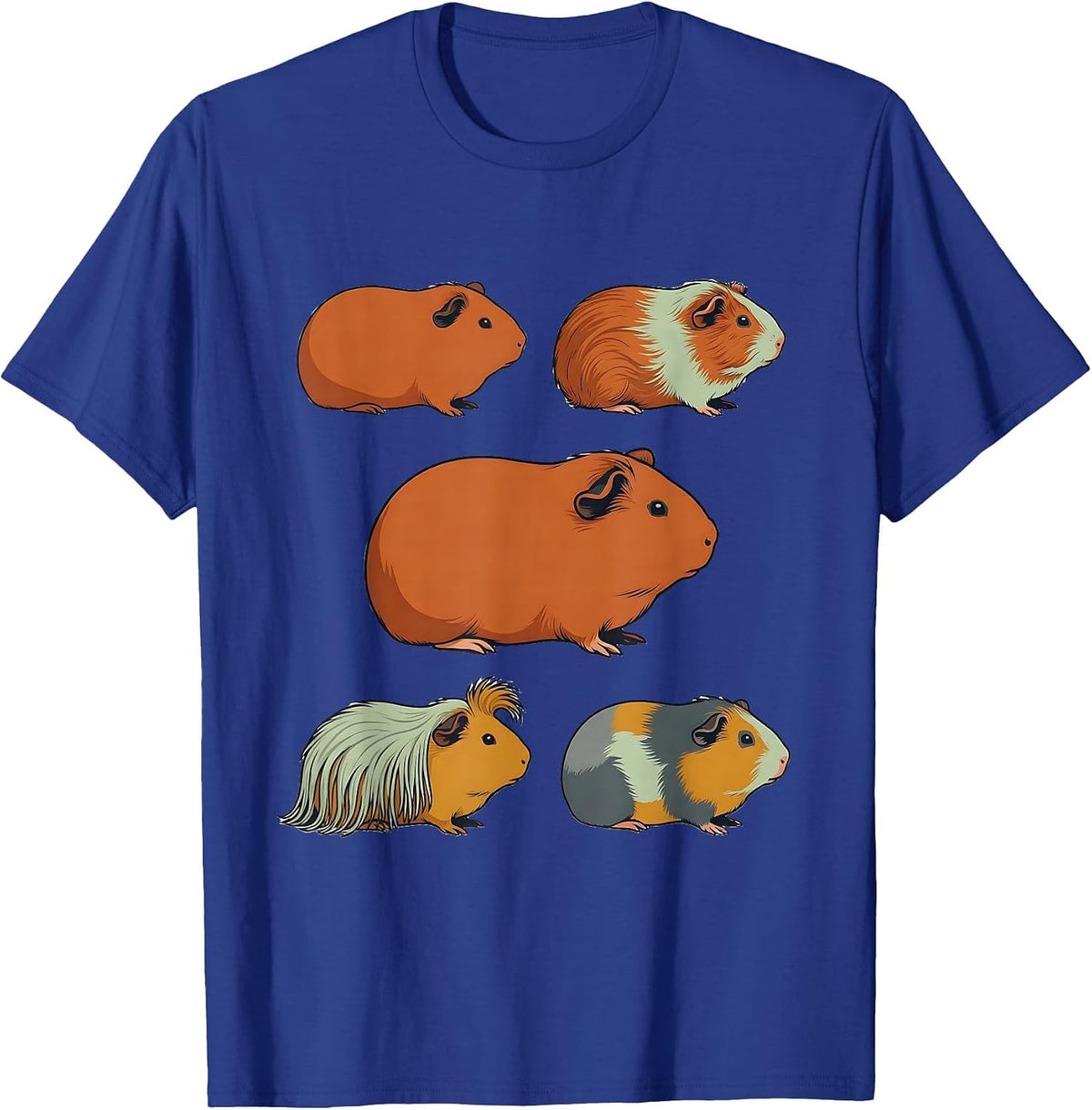 Men's Guinea Pig Breeds Flat Vector Art Cavy Lover Gift T-Shirt - Royal Blue