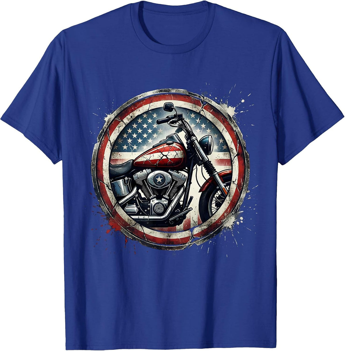 Patriotic Motorcycle Flag Fuel Tank Illustration T-Shirt - Royal Blue