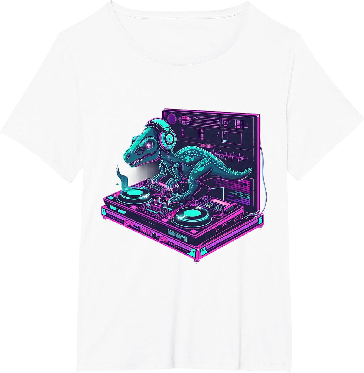 Dinosaur Music DJ House Beatmaker Turntable DJ Dinosaur T-Shirt - White