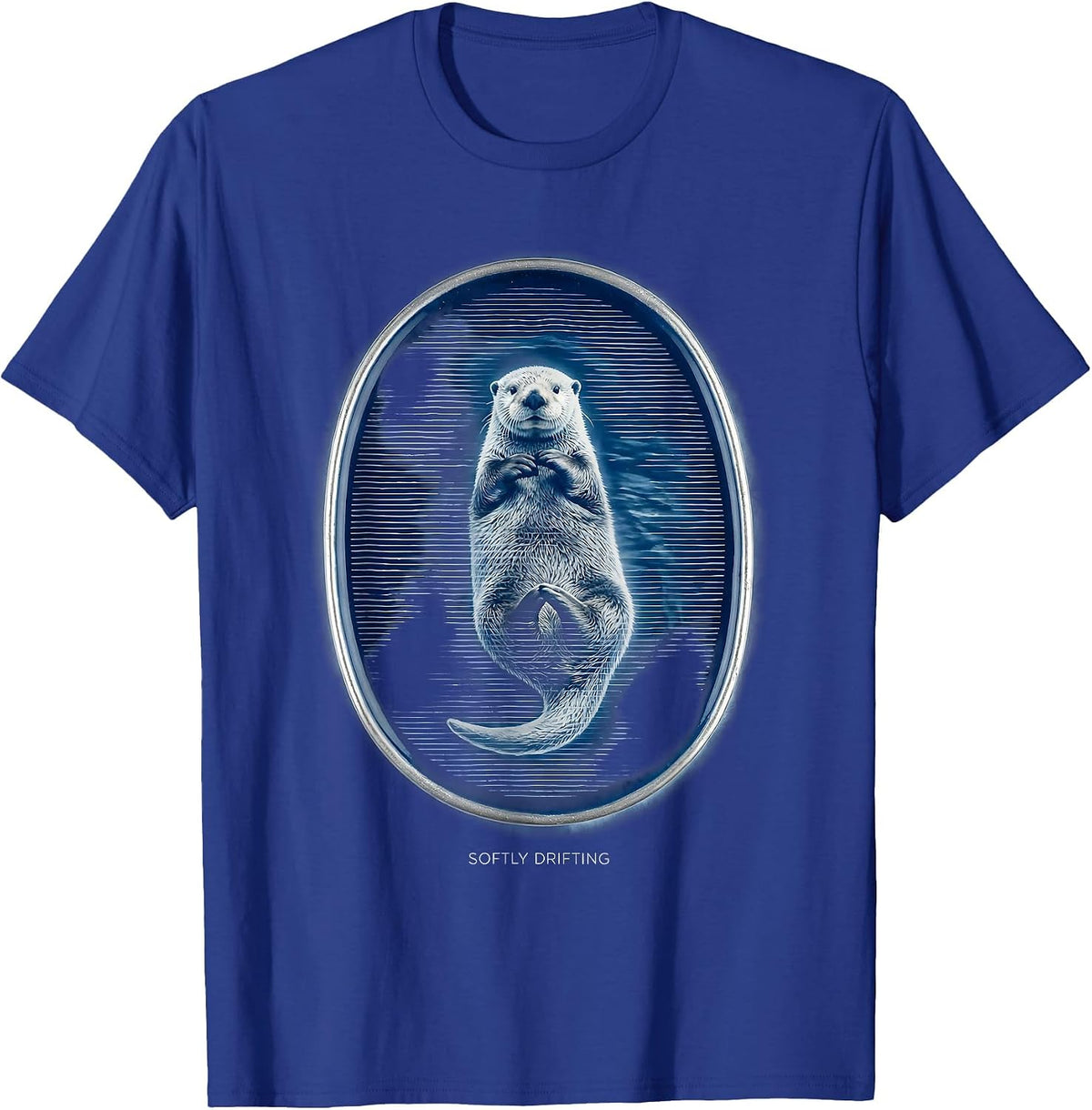 Softly Drifting Cyanotype Sea Otter Animal Lover Humor T-Shirt - Royal Blue