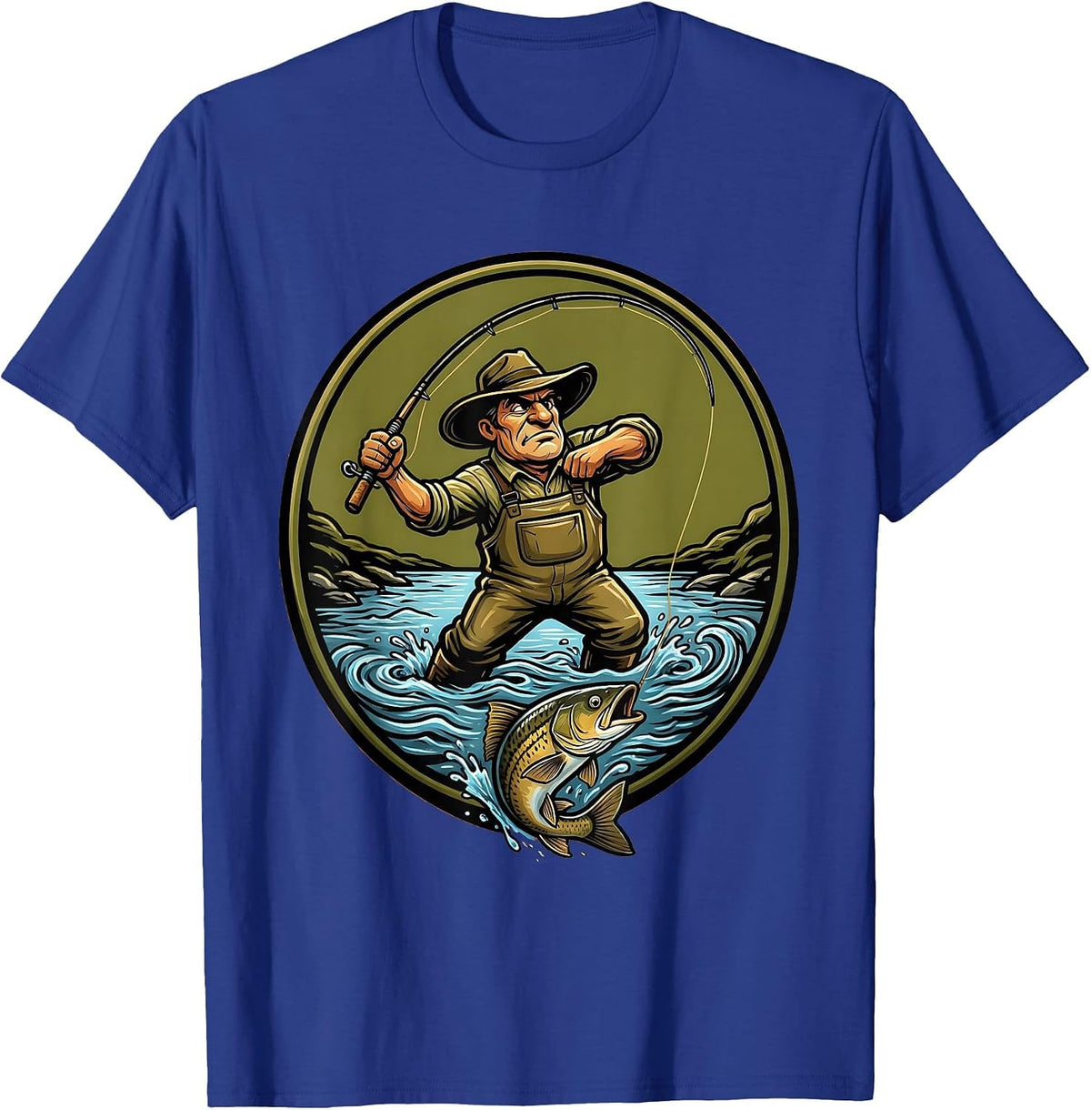 Fly Fisherman Waders and Fly Rod Graphic T-Shirt - Royal Blue