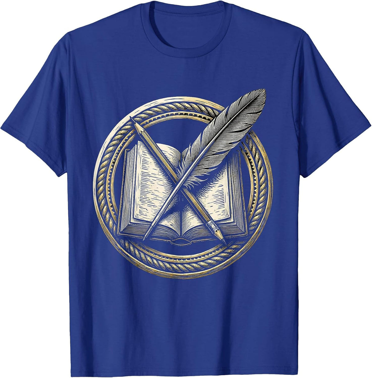 Men's English Teacher Open Book Pencil and Quill Design T-Shirt - Royal Blue