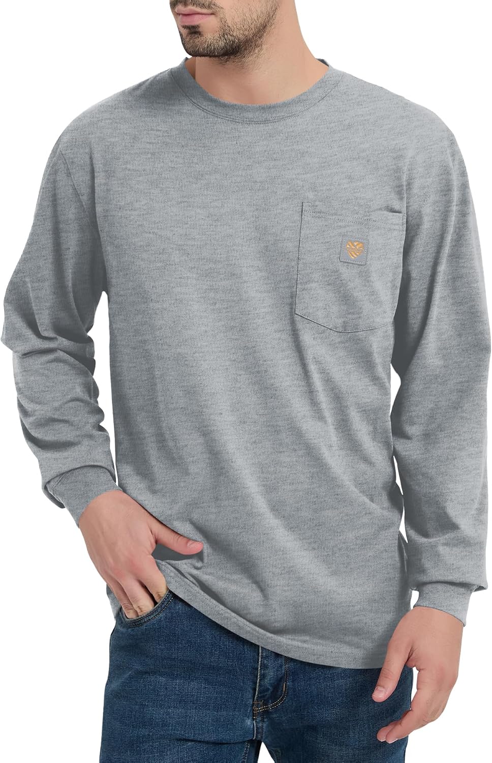 Men's Loose Fit Heavyweight Work Long Sleeve T-Shirts(Regular&Tall) - Heather Charcoal