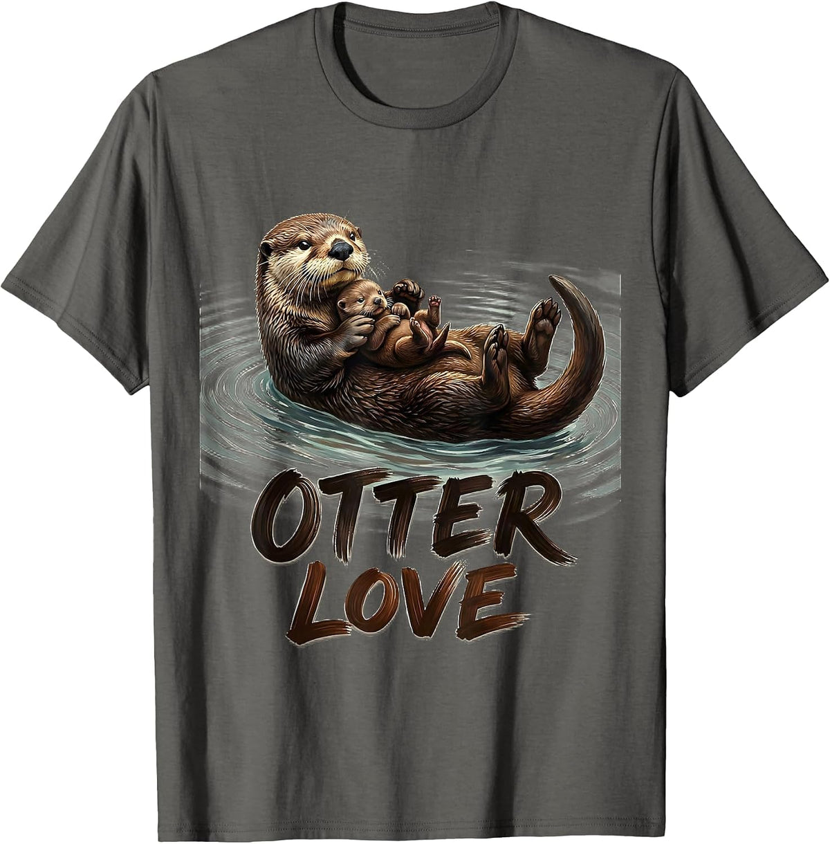 Men's Otter Floating Calm Sea Animal Lover Humor T-Shirt - Asphalt Grey