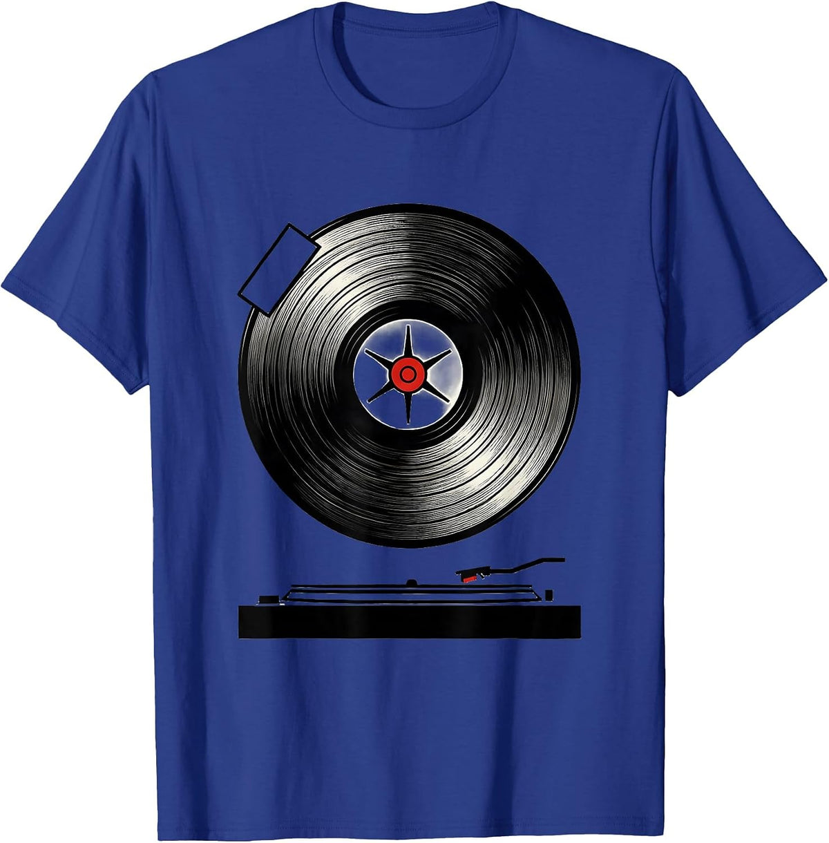 Men's Vinyl Record Turntable Sealed Badge Retro Music Lover T-Shirt - Royal Blue