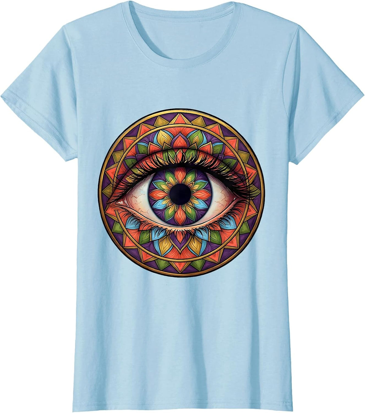 Autism Awareness Kaleidoscope Rainbow Eye Art T-Shirt - Baby Blue