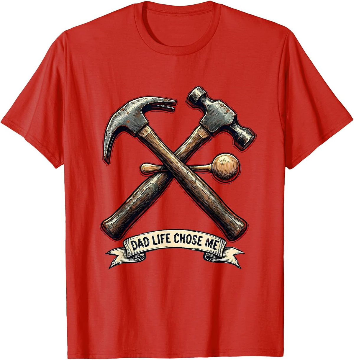Men's Dad Life Chose Me Funny Father Design T-Shirt - Red