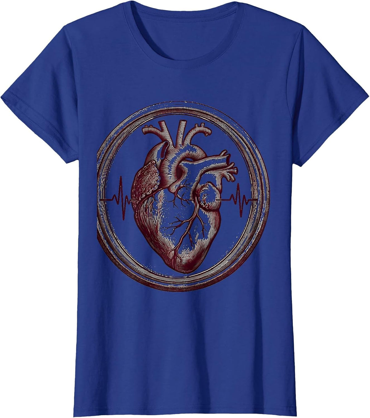 Women's Anatomical Heart Exercise Pulse Physical Therapy T-Shirt - Royal Blue