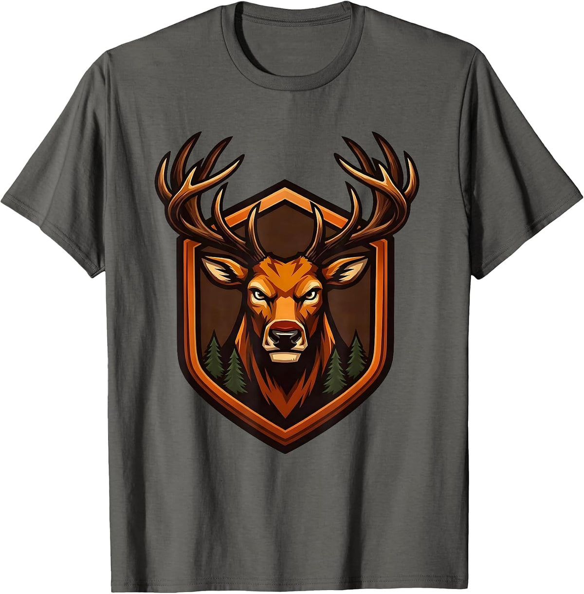 Men's Buck Deer Silhouette Autumn Forest Hunting Design T-Shirt - Asphalt Grey