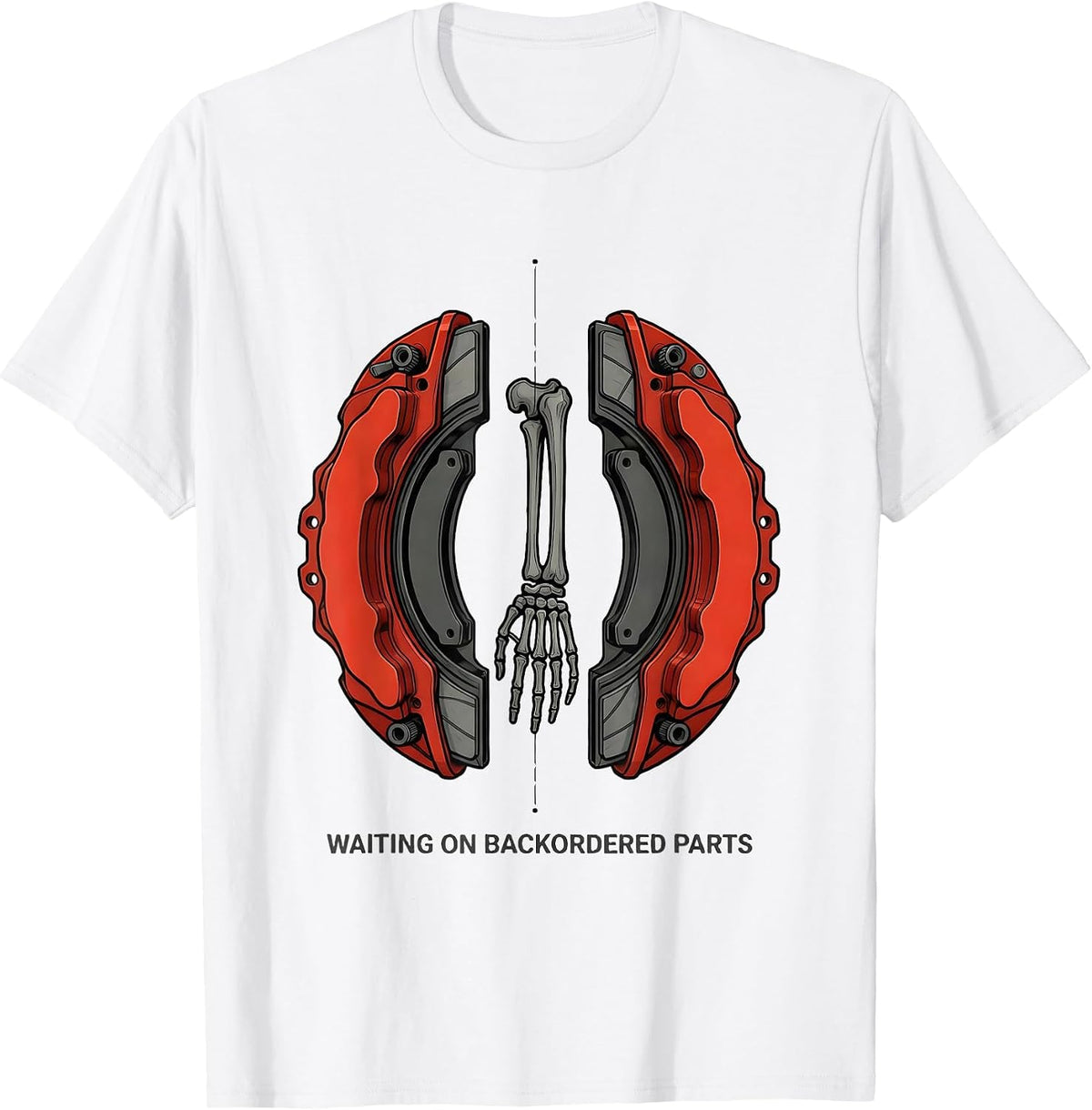 Men's Waiting On Backordered Parts Funny Mechanic Skeleton Auto T-Shirt - White