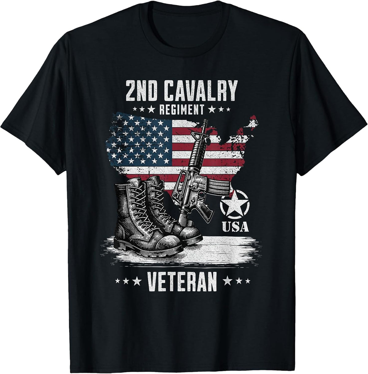 2nd Cavalry Regiment Veteran Military Veteran Distressed T-Shirt - Black
