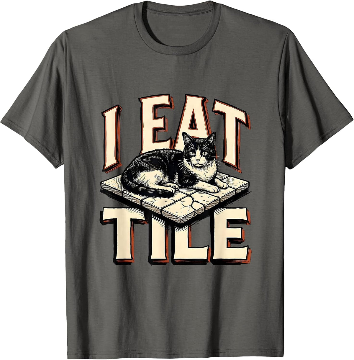 Men's I Eat Tile Funny Cat Meme Internet Humor Novelty Gift T-Shirt - Asphalt Grey