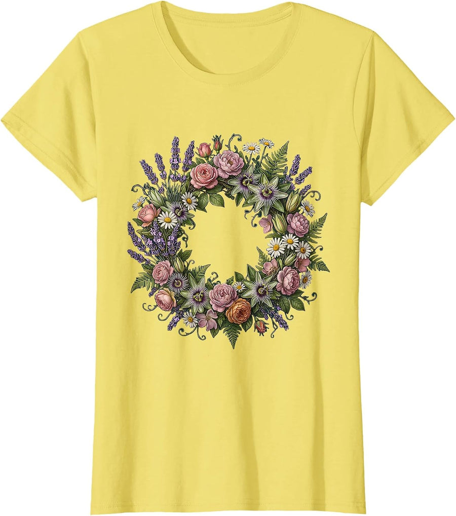 Women's Autism Awareness Botanical Floral Crown Art T-Shirt - Lemon Yellow