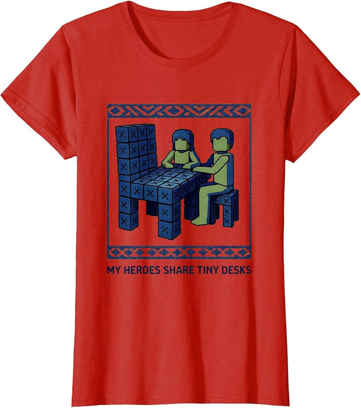 My Heroes Share Tiny Desks Funny Teacher Superhero Cross T-Shirt - Red