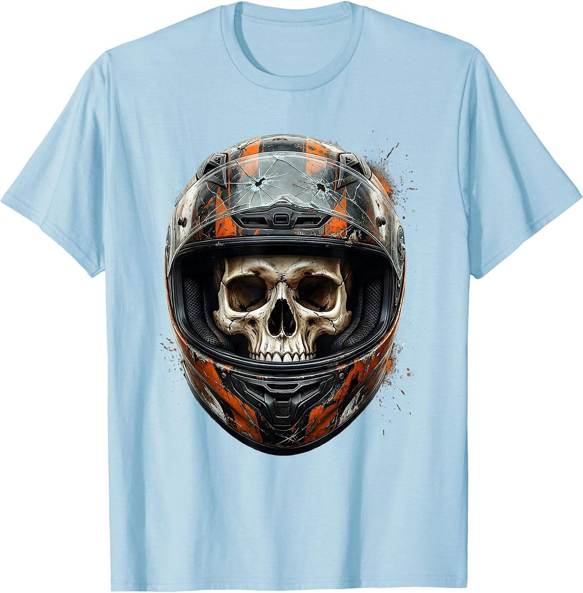 Men's Skull Full-Face Motorcycle Helmet Graphic T-Shirt - Baby Blue