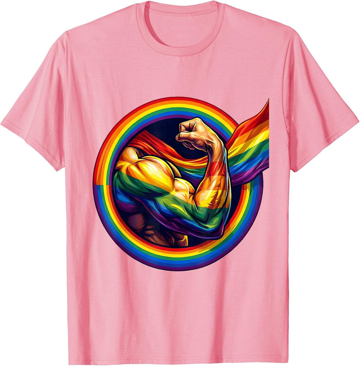 Men's Pride Flex Muscular Arm Rainbow Flag Graphic T-Shirt - Pink
