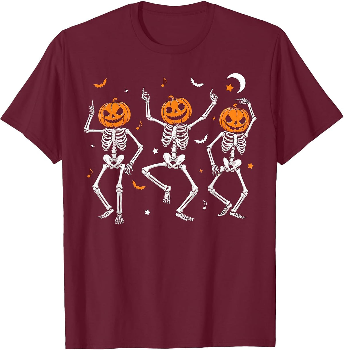 Funny Halloween Shirt Spooky Dancing Pumpkin Head Skeletons Dance Tee T-Shirt - Burgundy
