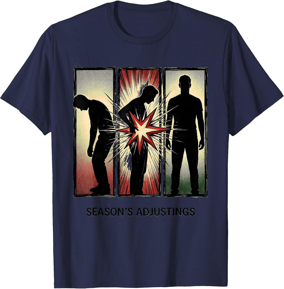 Men's Season's Adjustings Funny Chiropractor Christmas Pun Humor T-Shirt - Navy Blue