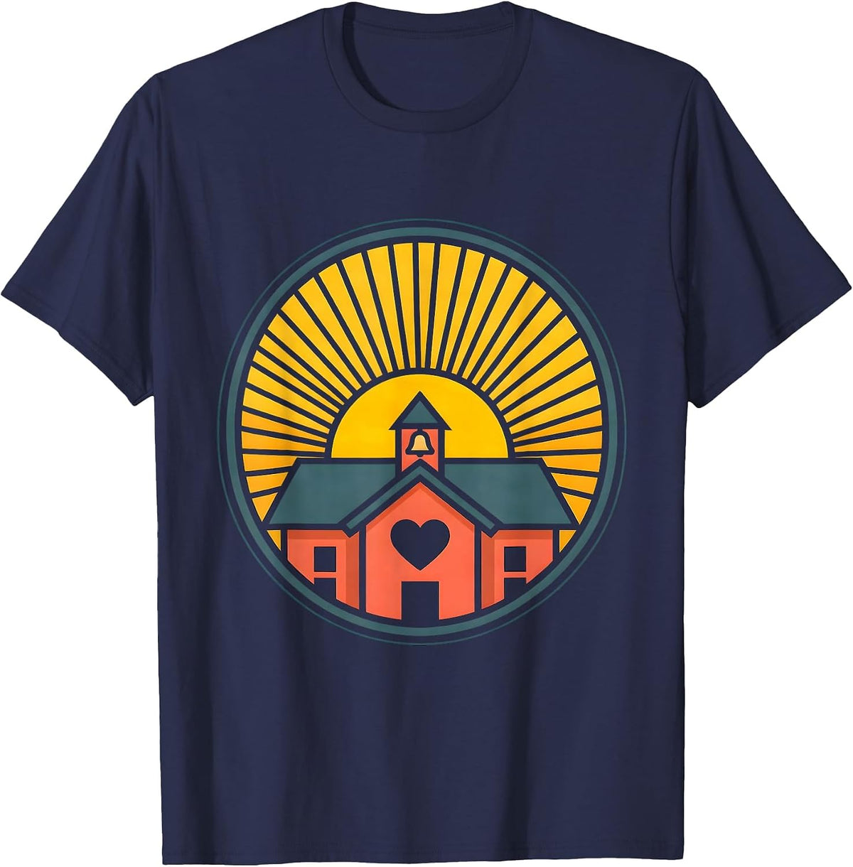 Men's Special Education Teacher Schoolhouse Sunrise Design T-Shirt - Navy Blue