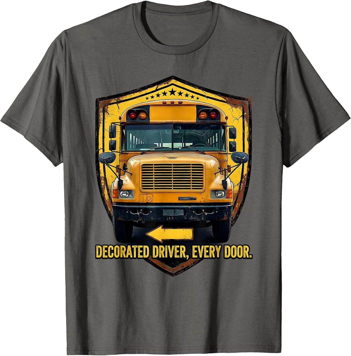 Men's Decorated Driver Every Door Distressed School Bus Driver T-Shirt - Asphalt Grey