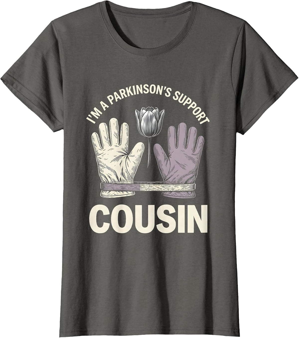 Women's I'm a Parkinson's Support Cousin Linocut Awareness Gift T-Shirt - Asphalt Grey