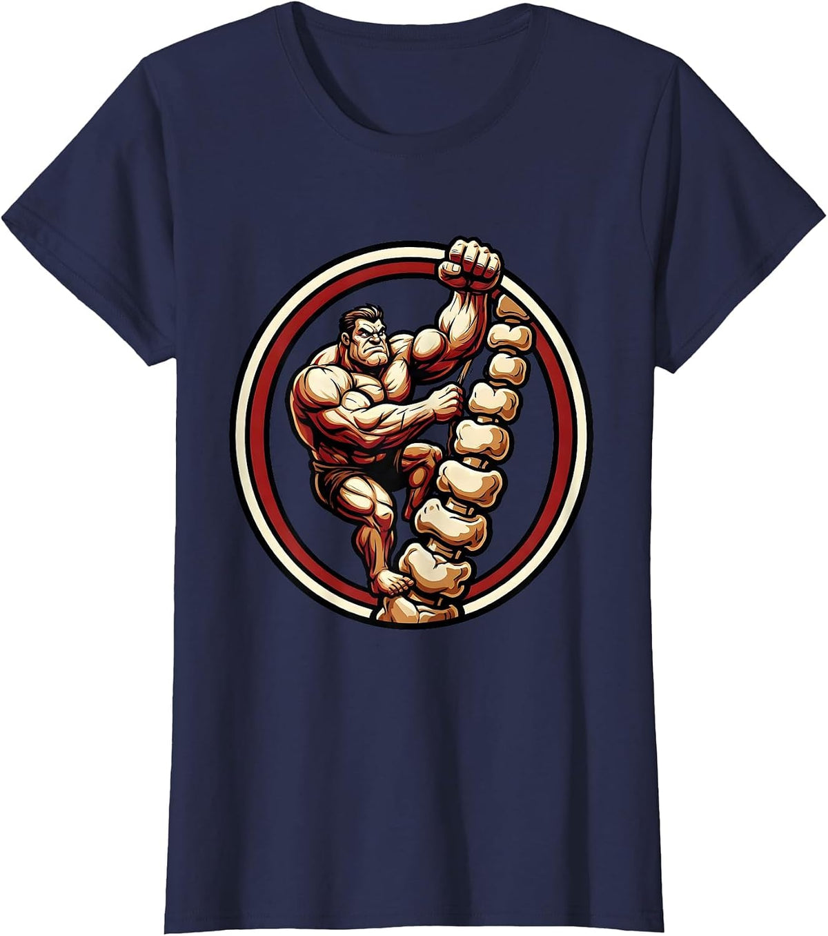 Women's Physical Therapy Vertebrae Ladder Climber Design T-Shirt - Navy Blue