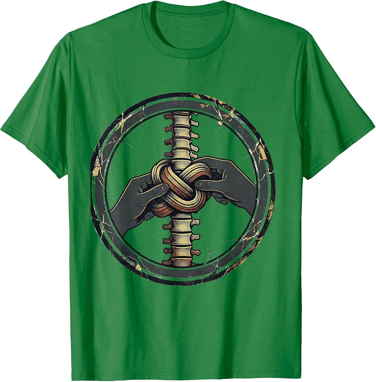 Men's Vertebral Knot Wellness Worker Humor Distressed T-Shirt - Kelly Green