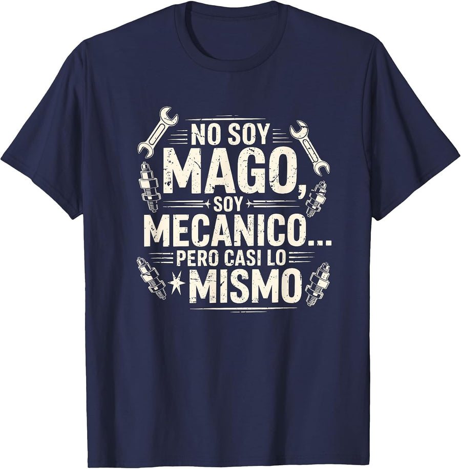 Funny No Soy Mago Soy Mecánico Car Mechanic Spanish T-Shirt - Navy Blue