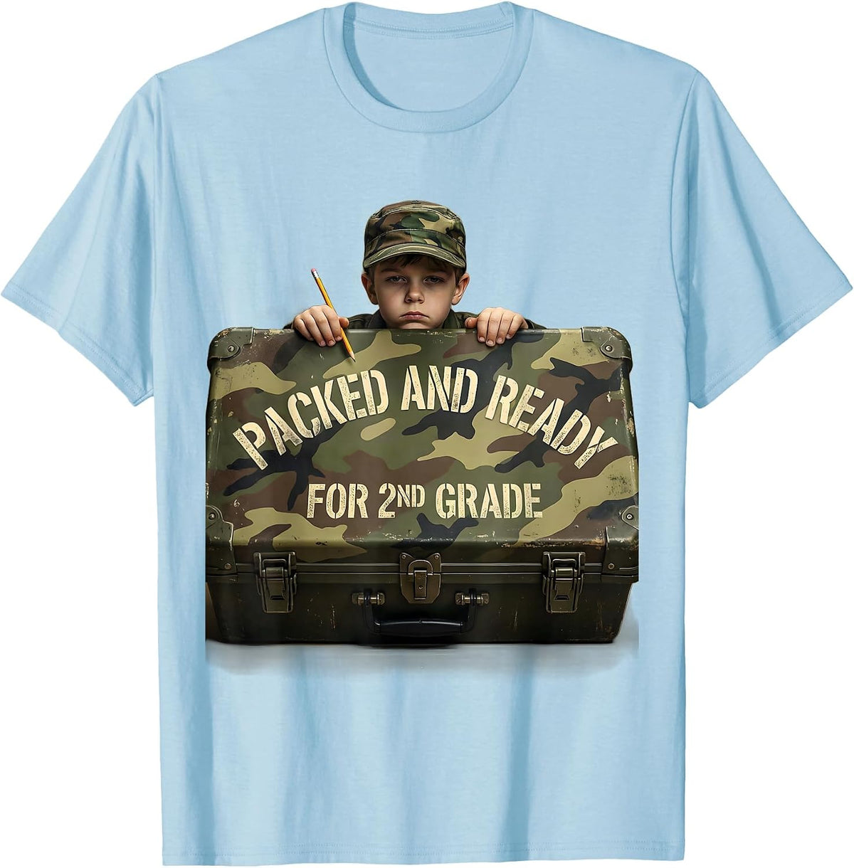 Men's Packed And Ready For 2nd Grade Vintage Camo Back To School T-Shirt - Baby Blue
