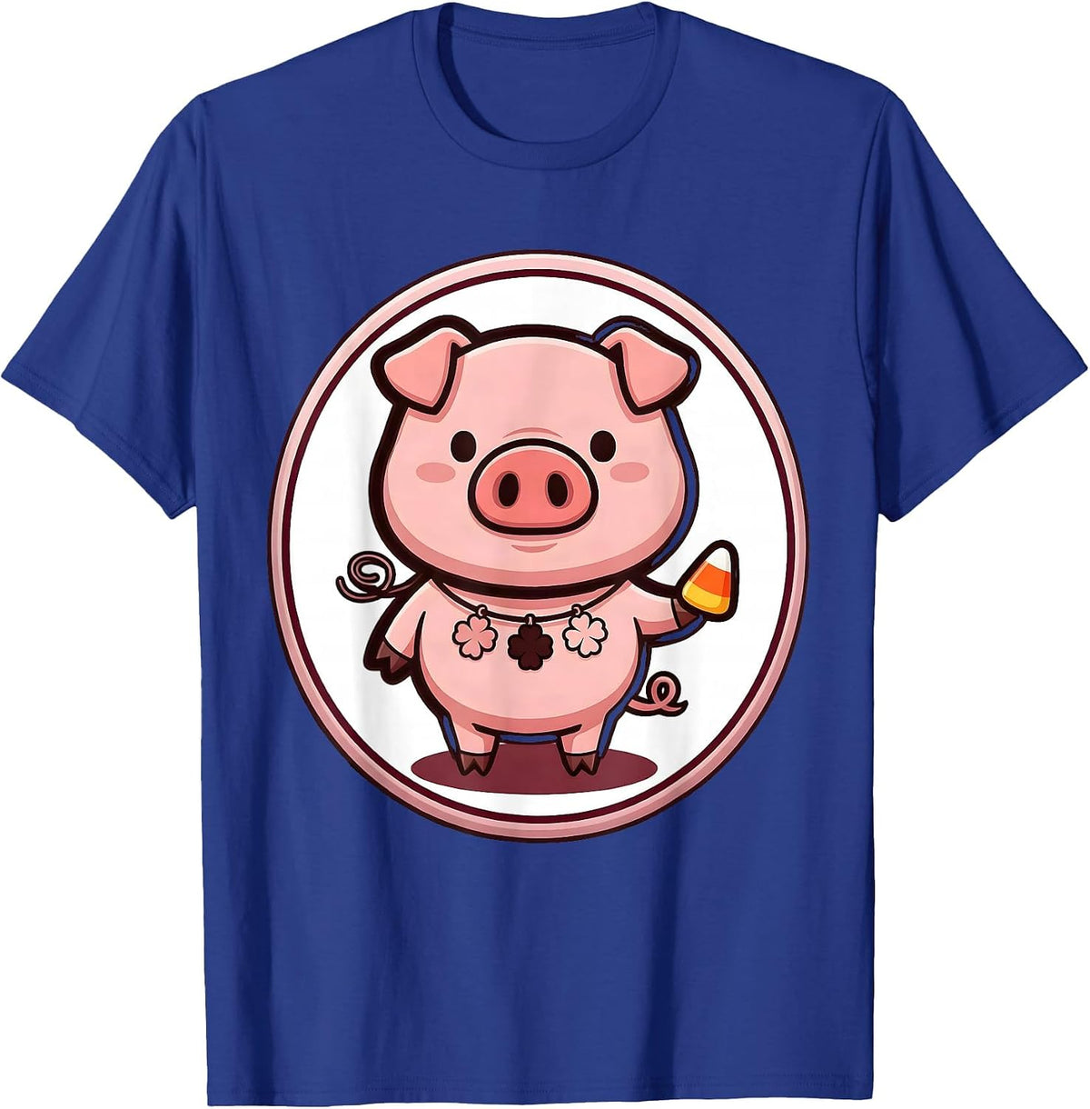 Pig Badge Cartoon Animal Lover Halloween Costume T-Shirt - Royal Blue