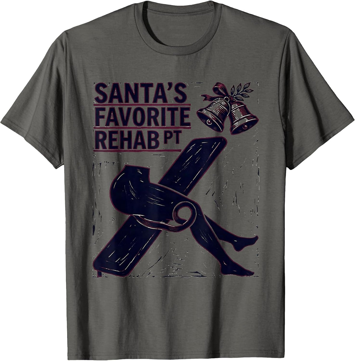 Men's Santa's Favorite Rehab PT Funny Physical Therapist Christmas T-Shirt - Asphalt Grey