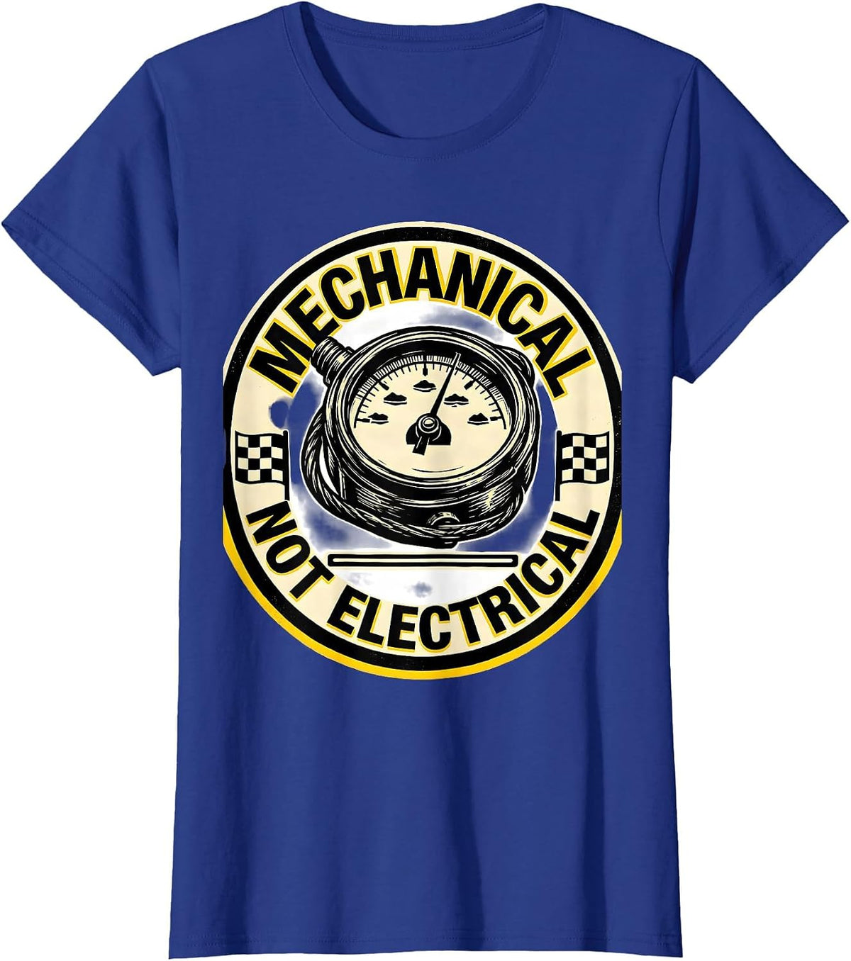 Women's Mechanical, Not Electrical Vintage Stencil Muscle Car Racing T-Shirt - Royal Blue