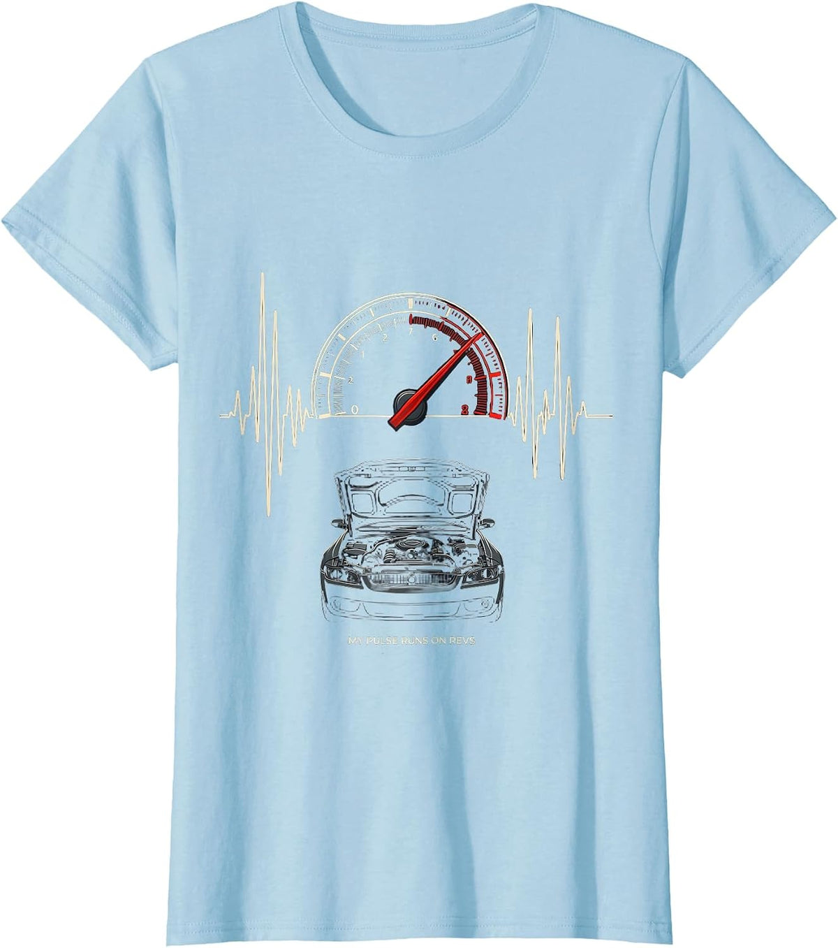 Women's My Pulse Runs On Revs Funny Car Guy Auto Mechanic Humor T-Shirt - Baby Blue