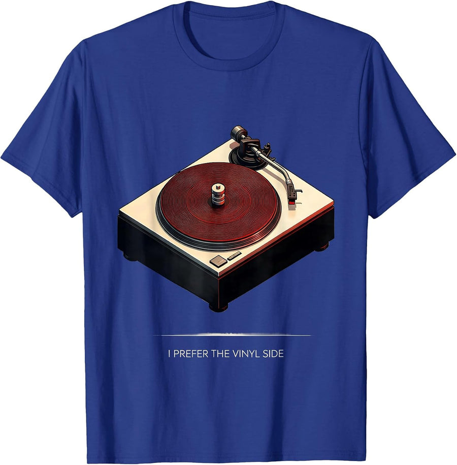 I Prefer The Vinyl Side Retro Isometric Turntable Vinyl T-Shirt - Royal Blue
